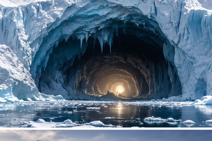 Mysterious ice cave in Antarctica representing the Hollow Earth entrance theory