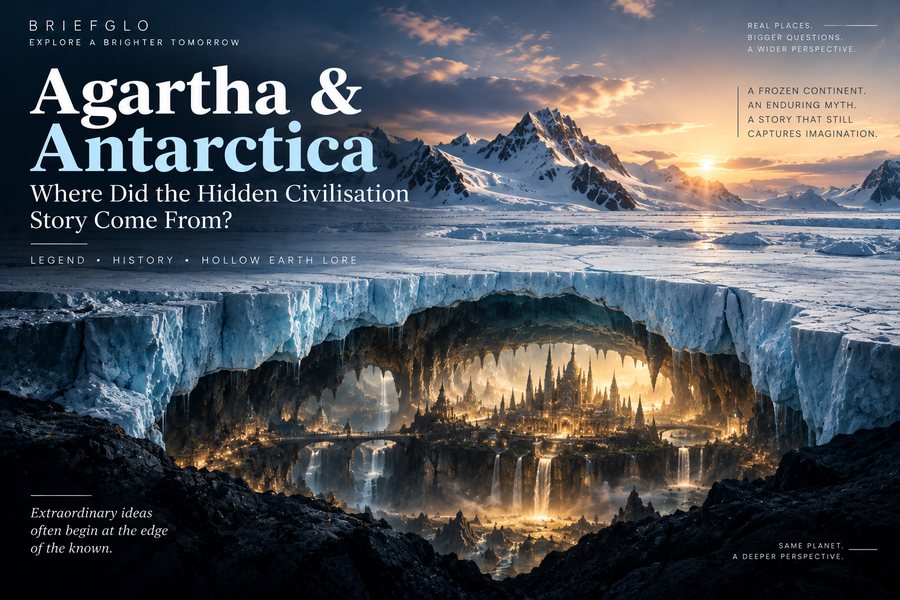 Agartha Antarctica legend showing a fictional hidden civilisation beneath Antarctic ice
