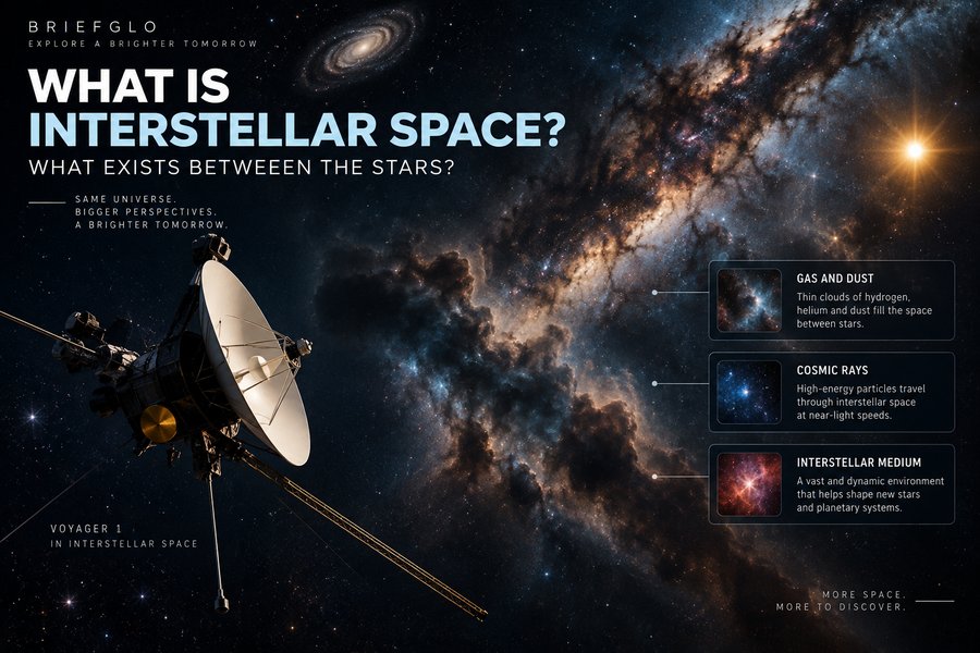 Interstellar space between stars showing Voyager 1 beyond the heliosphere