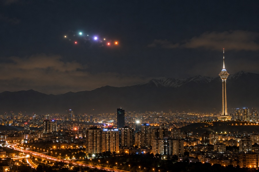 Tehran UFO 2026 mystery lights over the Tehran night sky
