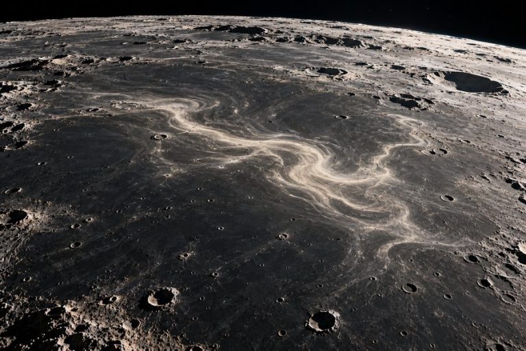 Reiner Gamma lunar swirl across the surface of the Moon
